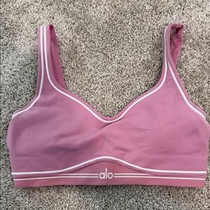 ALO Yoga Pink Sports Bra with White Trim